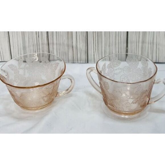 Vtg Pink Depression Glass MacBeth Evans Dogwood ApplePattern Creamer & Sugar - Picture 2 of 6